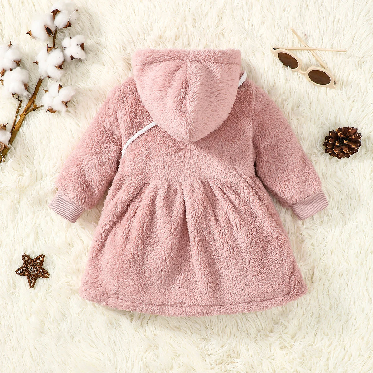 2pcs Toddler Baby girl Baby Hooded Plush Long sleeved Zipper Warm Jacket+Plush Bag 0-3 Year Baby Girl Winter Casual Loose Coat