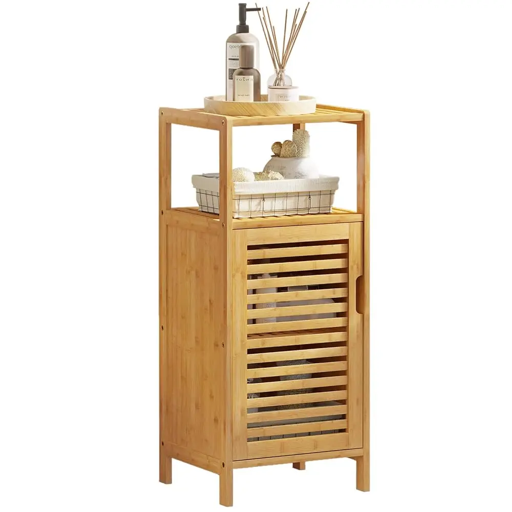 

Bamboo Cabinet, Bathroom Storage Cabinet With Single Door And Shelf, Freestanding Bathroom Cabinet, Kitchen Cupboard, Sofa Side