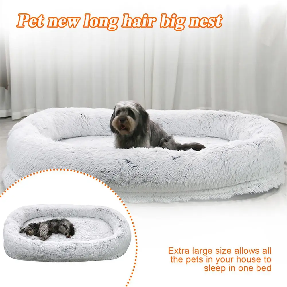 175cm Grey Round Long Plush Pet Beds For Dog Mattress Cat Sleep Nest Sofa Pets Bed Cattery Dogs Cushion Kennel For Indoor