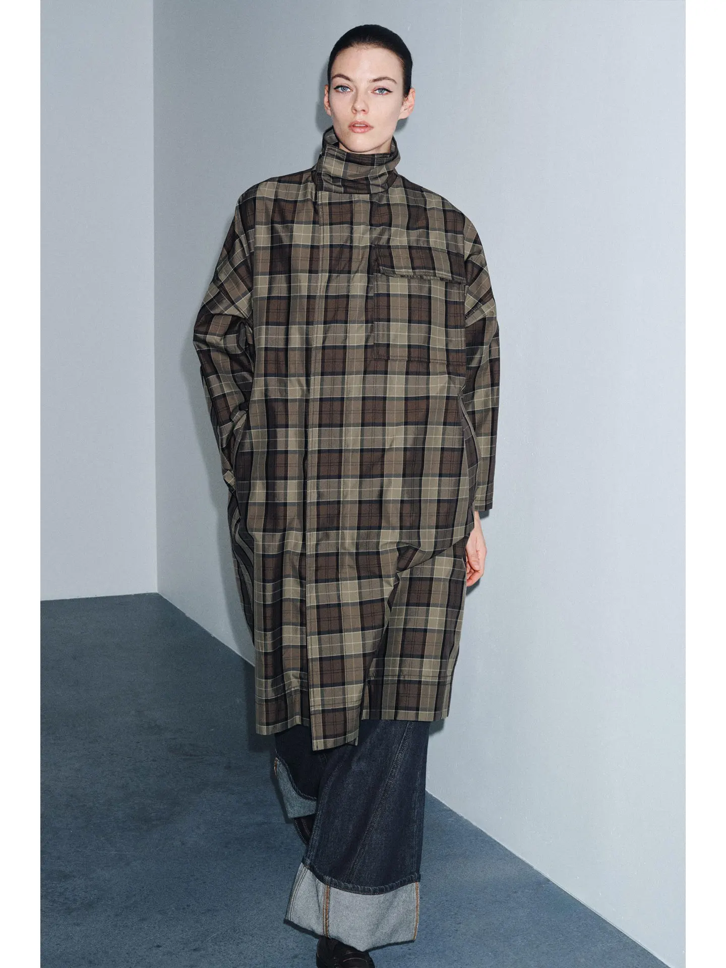 Primavera 2026 Faion Allentato Casual Collo alto Lungo Cappotto scozzese Sve Pendolarismo da donna Sle Chiusura a bottone singolo di media lunghezza