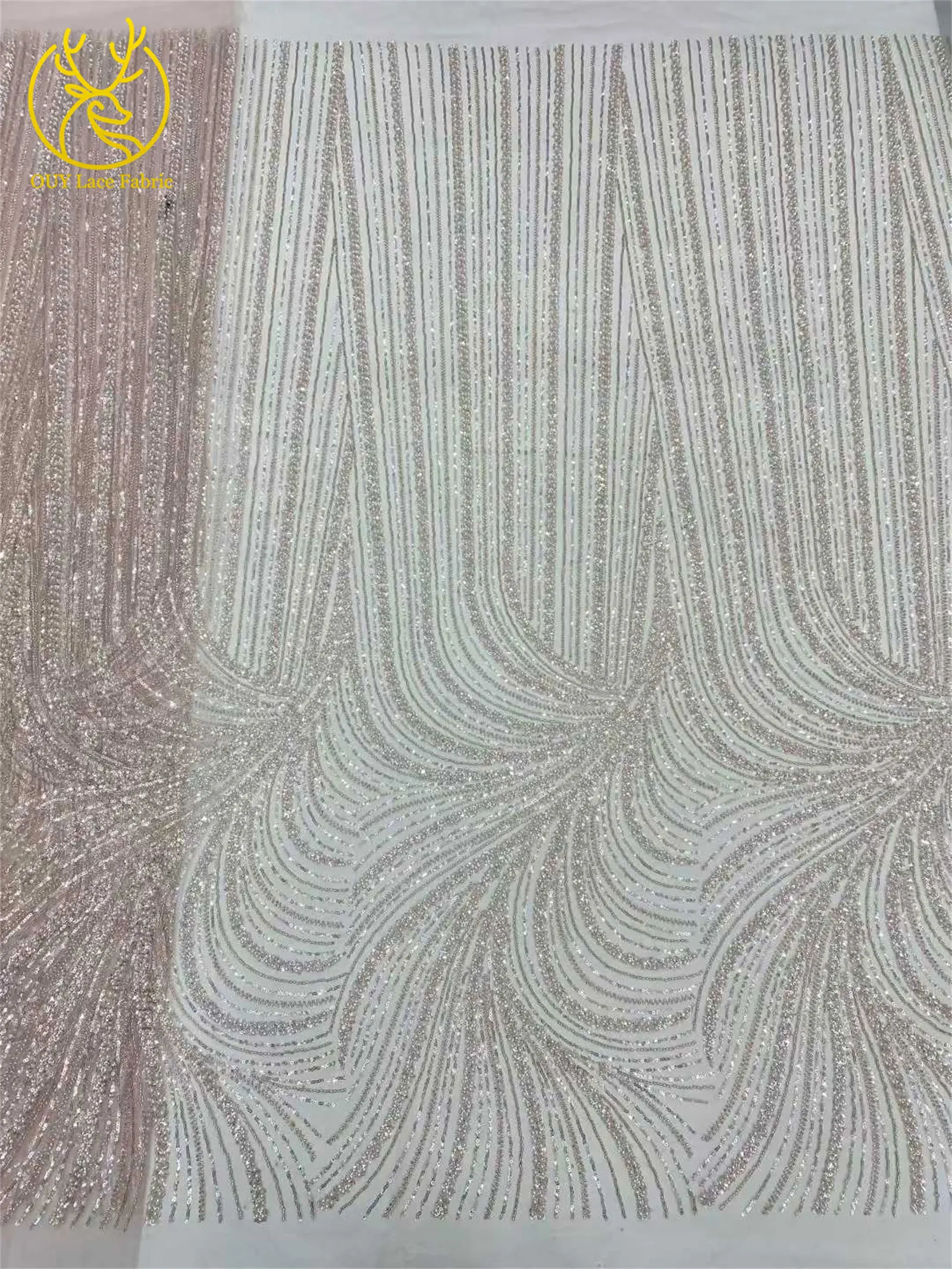 Weißer Afrikanischer Bräutigam Perlen-Spitzenstoff 2026 Eleganter Nigerianischer Französischer Pailletten-Tüllspitzenstoff für Braut- und Hochzeitskleider – Detail 13
