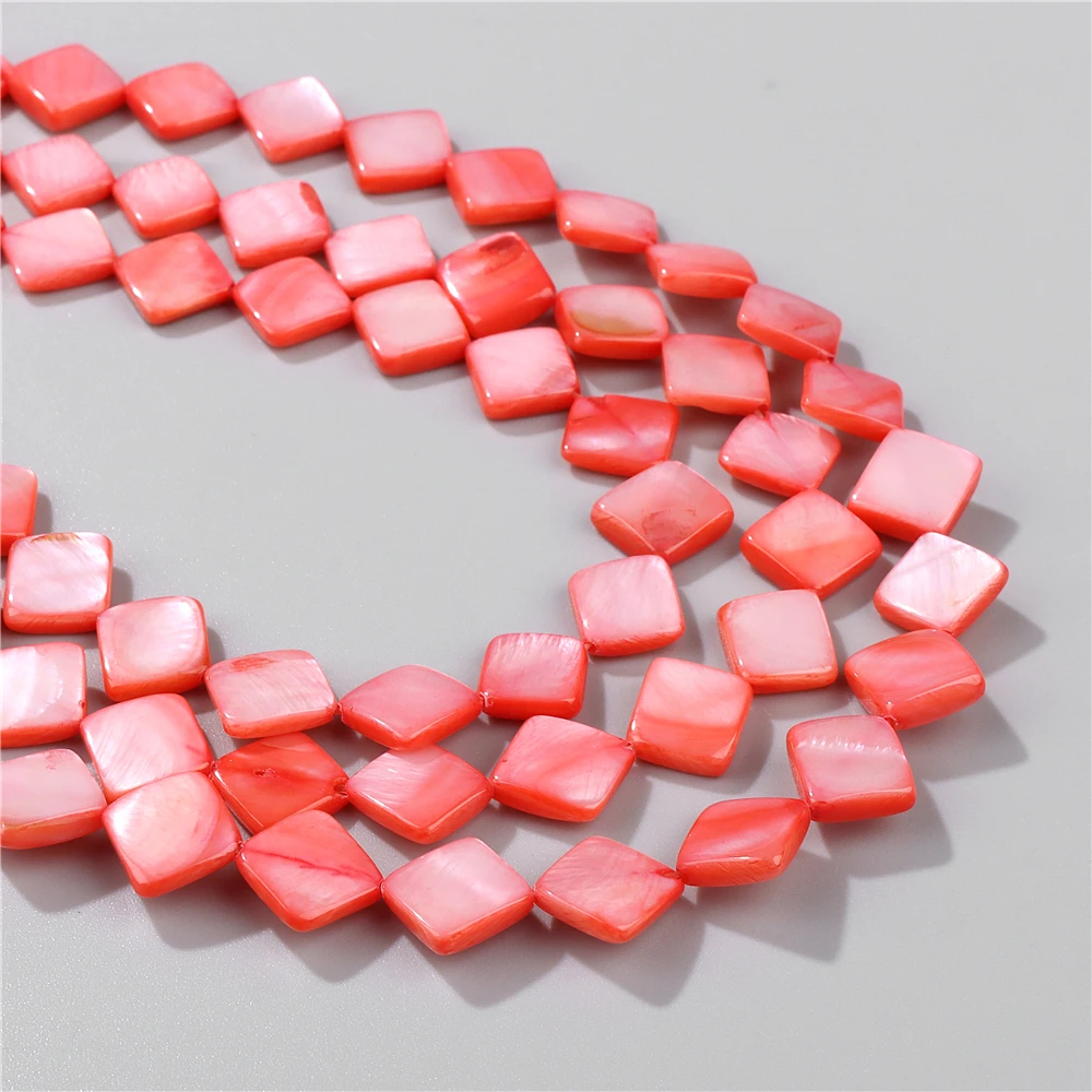 Natural Colorful Mother of Pearl Beads Rhombic Dyed Shell Charm Bead Smooth Loose Spacer Shell Beads for DIY Jewelry Making 15\'\'