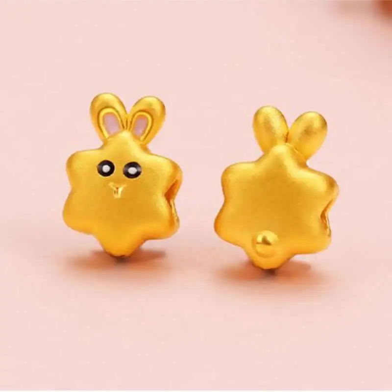 Pure 24K Yellow Gold Bracelet 3D Gold Star Bunny Bracelet For Children