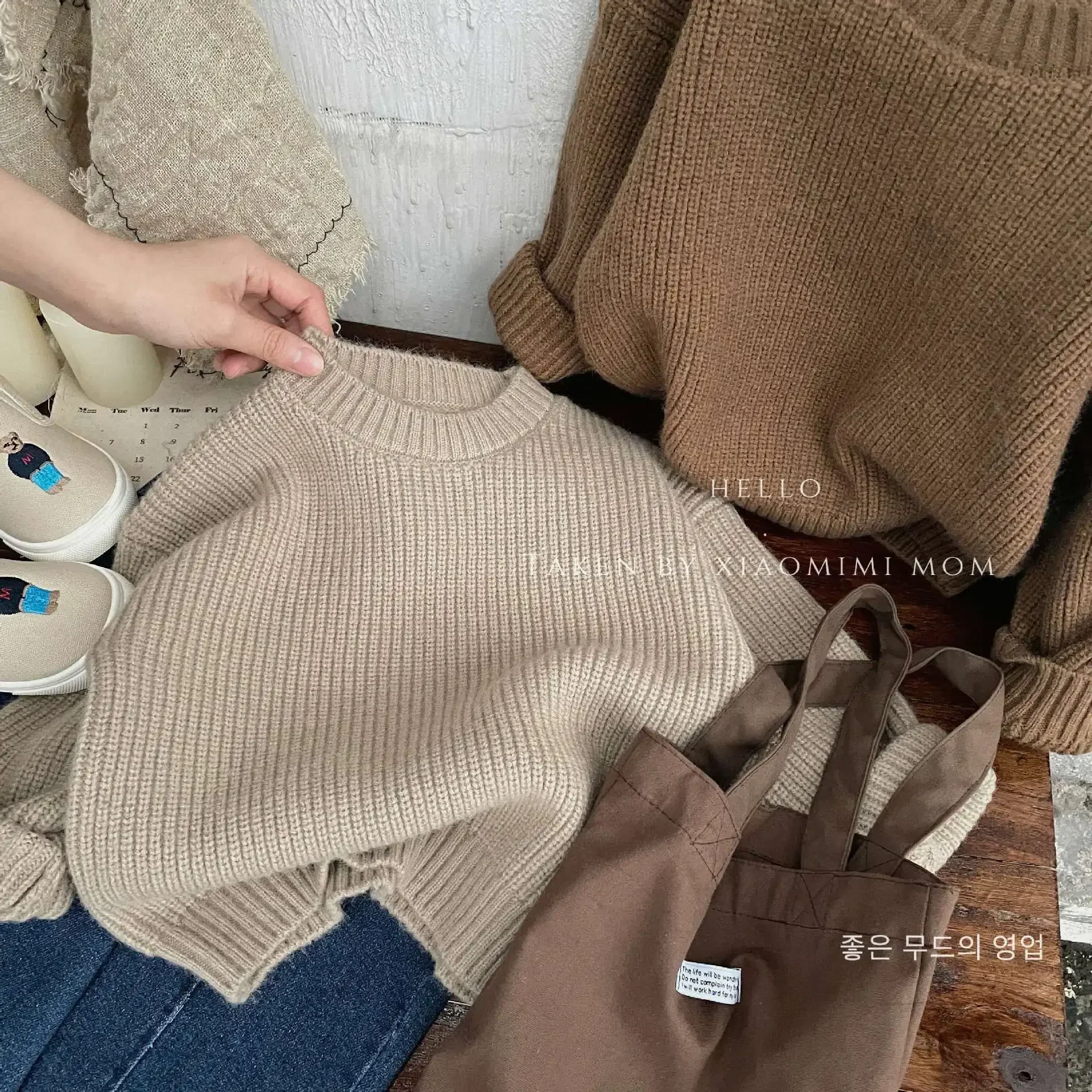 Sweater2024 Autumn and Winter New Children Thick Pullover Sweater Korean Boys and Girls Stylish Loose Solid Long Sleeved