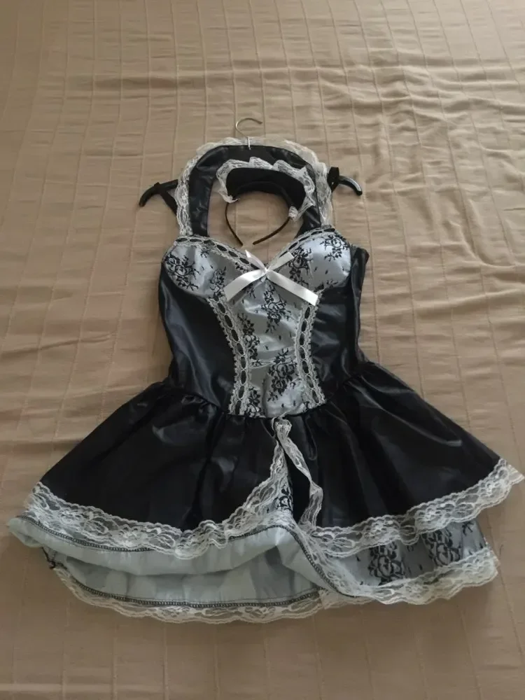 Sexy Adult Costumes French Maid Costume Dress Women Exotic Servant Cosplay Halloween Carnival Uniform Low-Cut Neckline Mini