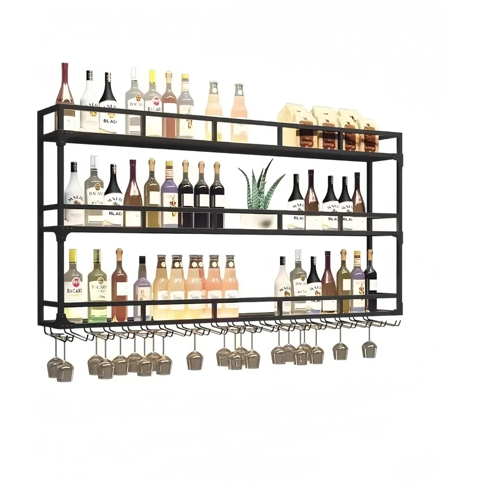 

3-Tier Wall Mounted Wine Rack with LED Light, Wall Bar Shelves Bar Shelves Wall Mounted for Kitchen, Dining Room & Home Bar