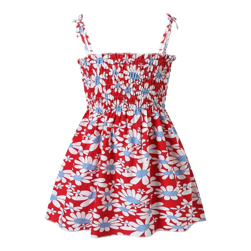 2026 Summer Girls Princess Beach Dress Strapless Floral Print Sleeveless Sundress Cotton Party Wear Toddler Casual Fashion 1-6Y