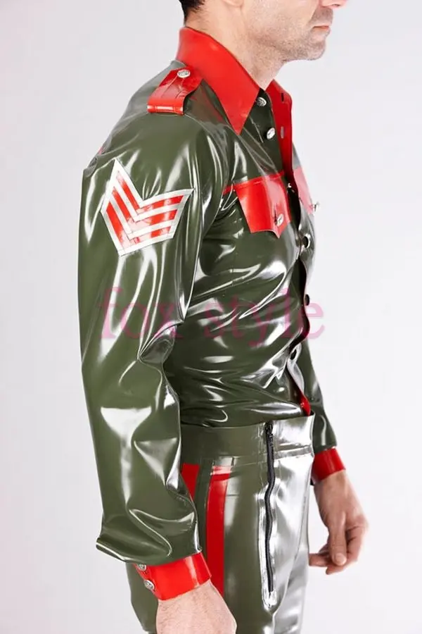 mens male's latex uniform top rubber army shirts