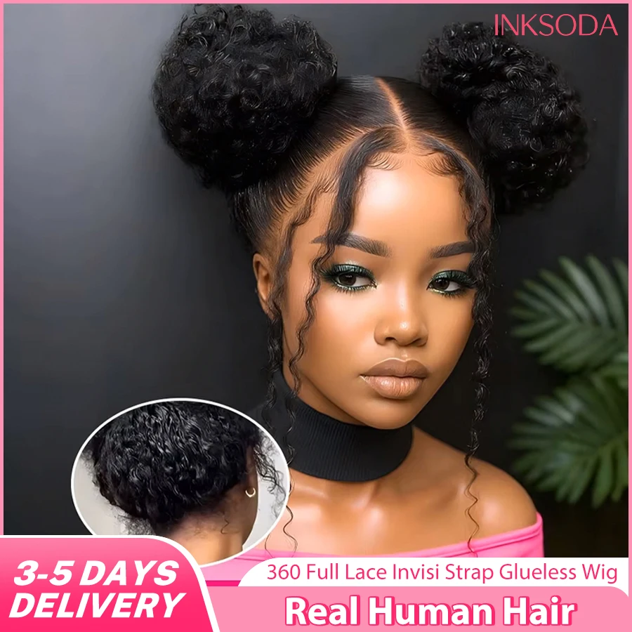 

Парик с кружевной передней частью 360 HD Deep Wave, плотность 220%, предварительно выщипанный, с невидимым ремешком, без клея, полностью кружевной, кудрявый, с завязками