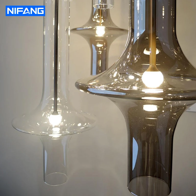 

Nordic Glass Tube Pendant Light Modern Minimalist Long Line Chandelier LED Bedroom Dining Living Room Kitchen Bedside Lighting