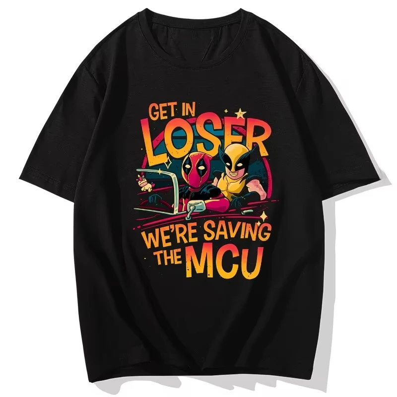 

Marvel Authentic Marvel Deadpool T-shirt Wolverine Women Round Neck Loose T-shirt Kawaii Cartoon Loose Couple's Clothing