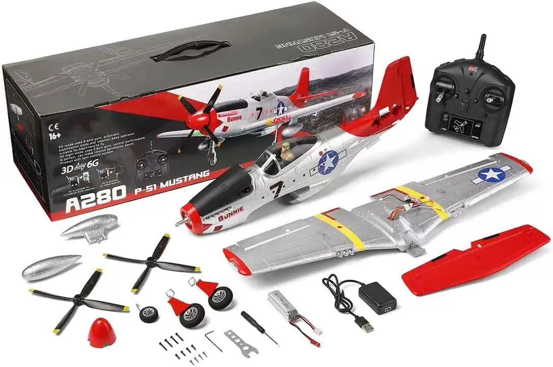 A280 Brushless RC Plane, Beech D17S WWII Scale RC Biplane, 2.4G 4CH 3D/6G Gyro Stabilization Fixed Wing Airplane PP Crash Resist