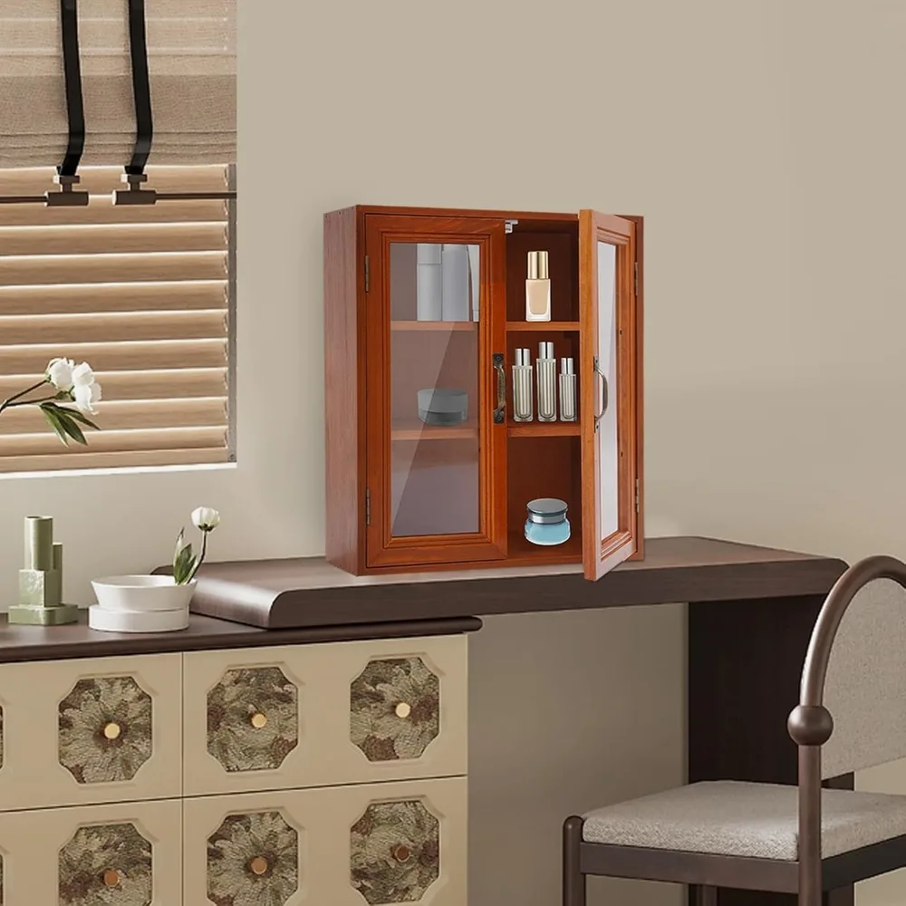 

Rustic Vintage Mini Wood Countertop Cabinet, Display Case with Organic Glass Door, loating Shel Storage, Spice Cabinet, Apotheca