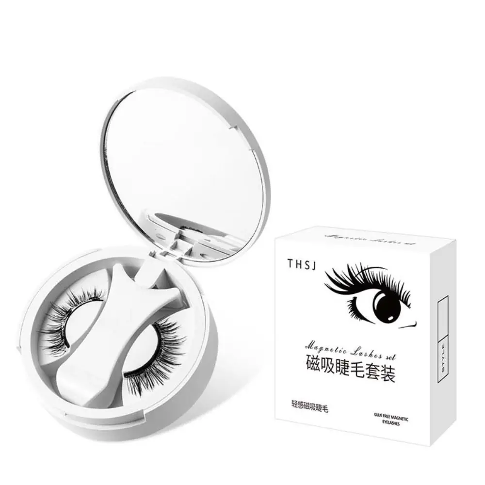 Cat Eye Magnetic False Eyelashes Makeup Long Lasting Glue Free False Eyelashes with Mirror Reusable Magnetic Eyelashes with Clip