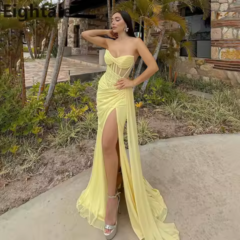 Eightale 2025 Yellow Chiffon Mermaid Evening Dress Saudi Arabic Sweetheart High Slit Prom Party Dress Formal Gowns Customized