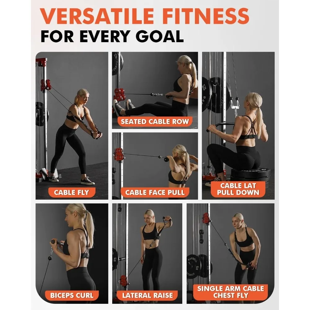 تمت ترقيتها بالكامل - محطة كابل مثبتة على الحائط، آلة كروس كابل مع نظام بكرة مزدوجة و18 موضعًا قابل للتعديل للمنزل