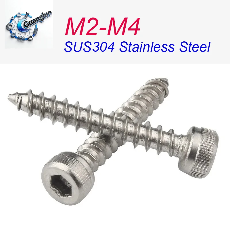 

Guangluo M2 M2.5 M3 M3.5 M4 304 Stainless Steel Knurling Cup Head Wood Screws Hex Hexagon Socket Cap Head Self Tapping Screws