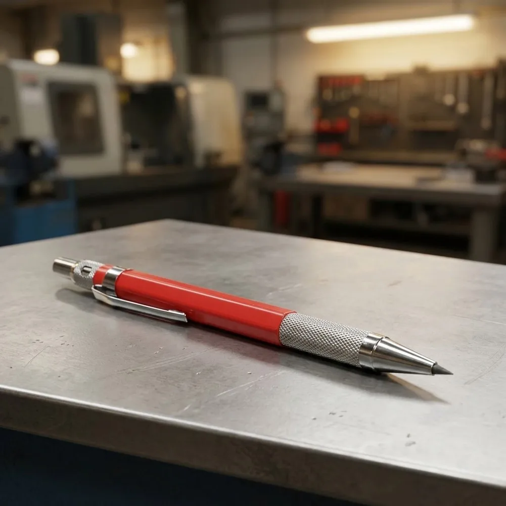 Marker Pen Red Welders Pencil with Mechanical Metal Marker and 12 Silver Streak Refills for High Temperature Welding