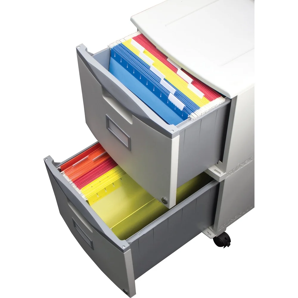 Lightweight Portable Plastic File Cabinet with Lockable Drawers Rolling Casters Letter Legal Document Storage Organization