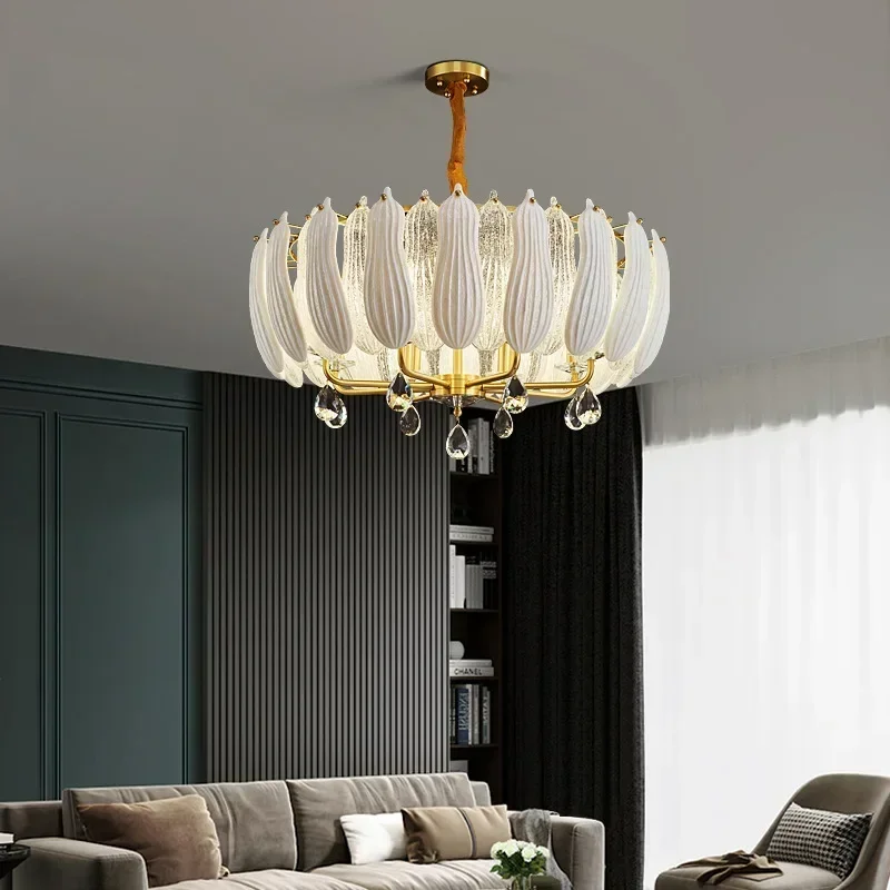 

GHJUYIOL YECTSKI Modern LED glass feather chandelier living room dining room bedroom kitchen luxury gold art deco chandelier