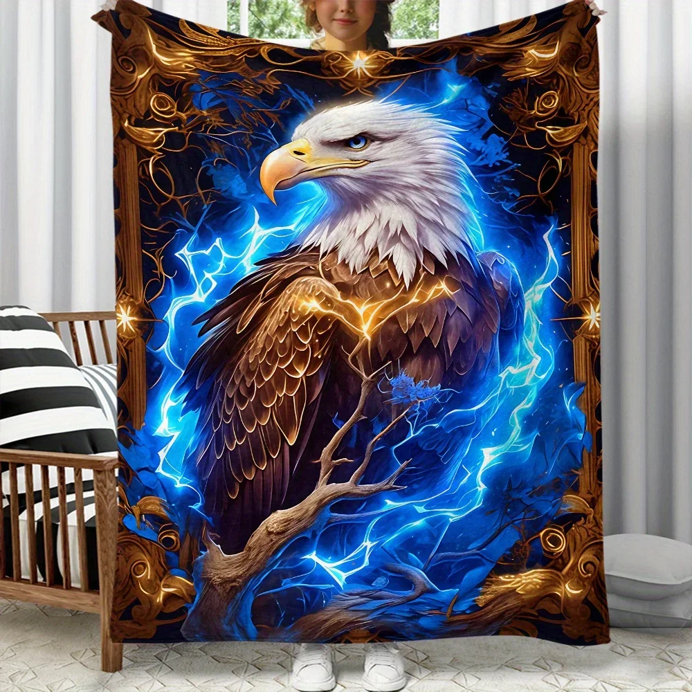 Majestic Electric Eagle Fantasy Art Throw Blanket Lightning Blue Deep Decor Couch Cover for Living Room Home Gifts