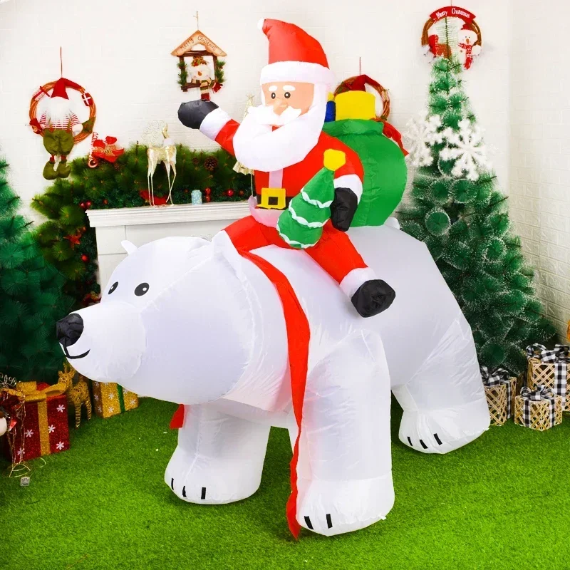 Xmas Inflatable ตกแต่ง Santa Claus ขี่หมีขั้วโลกไฟ LED Inflatable ตุ๊กตาของเล่นปีใหม่คริสต์มาสตกแต่งสวนกลางแจ้ง