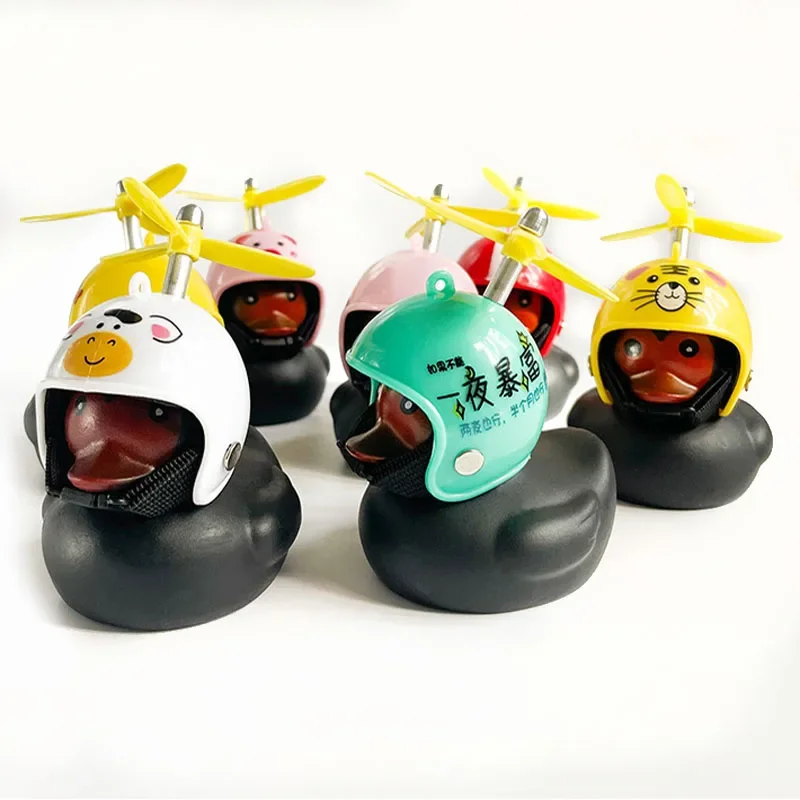 Cool Black Helmet Little Yellow Duck Cartoon Broken  Wind Duck Bicycle Electric Vehicle Car Interior Decoration Rubber Kid Toys