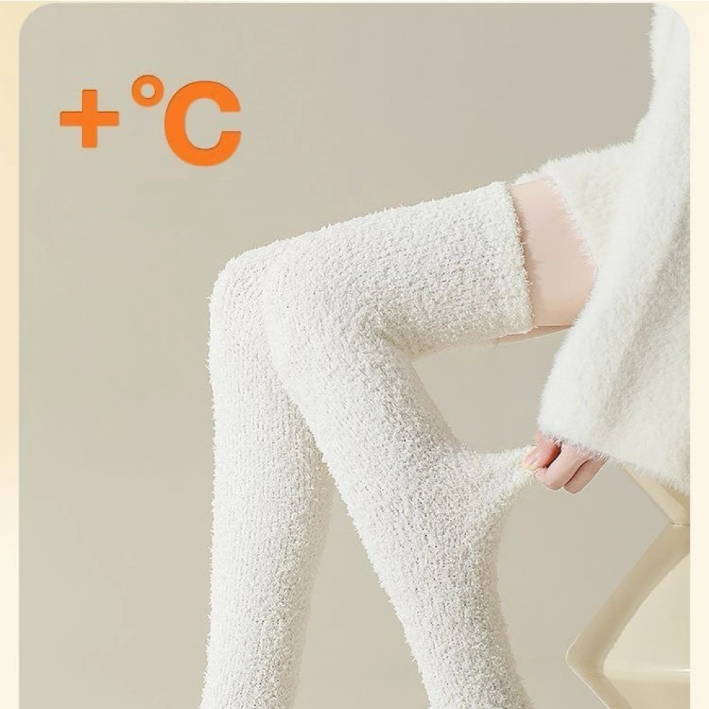 冬用暖かいコーラルフリースオーバーニーハイソックス 女性用 プラッシュホームスリープフロアロングストッキング 通気性あり
