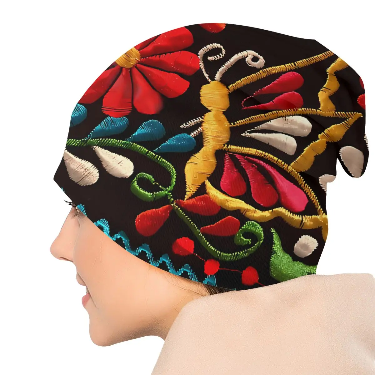 Butterflies Red Flower Mexican Flower Spring Autumn Soft Hats Bonnet Sport Pullover Breathable Fitness Turban Warm Running