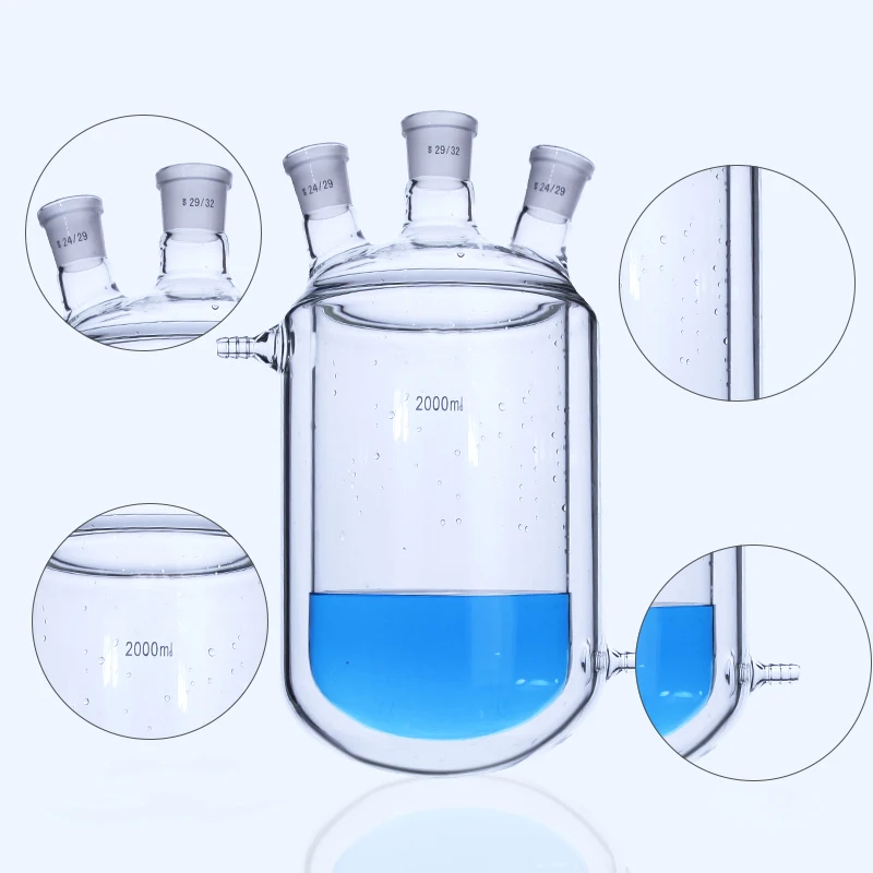 Three-necks jacket reaction bottle Thick wall borosilicate glass flask Jacketed Pilot Plant Reactors Laboratory Reactor