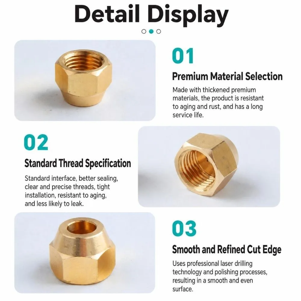 High Sealing Brass Flare Nut Gold Metric Thread Copper Fitting Hex Brass Nut Air Conditioner