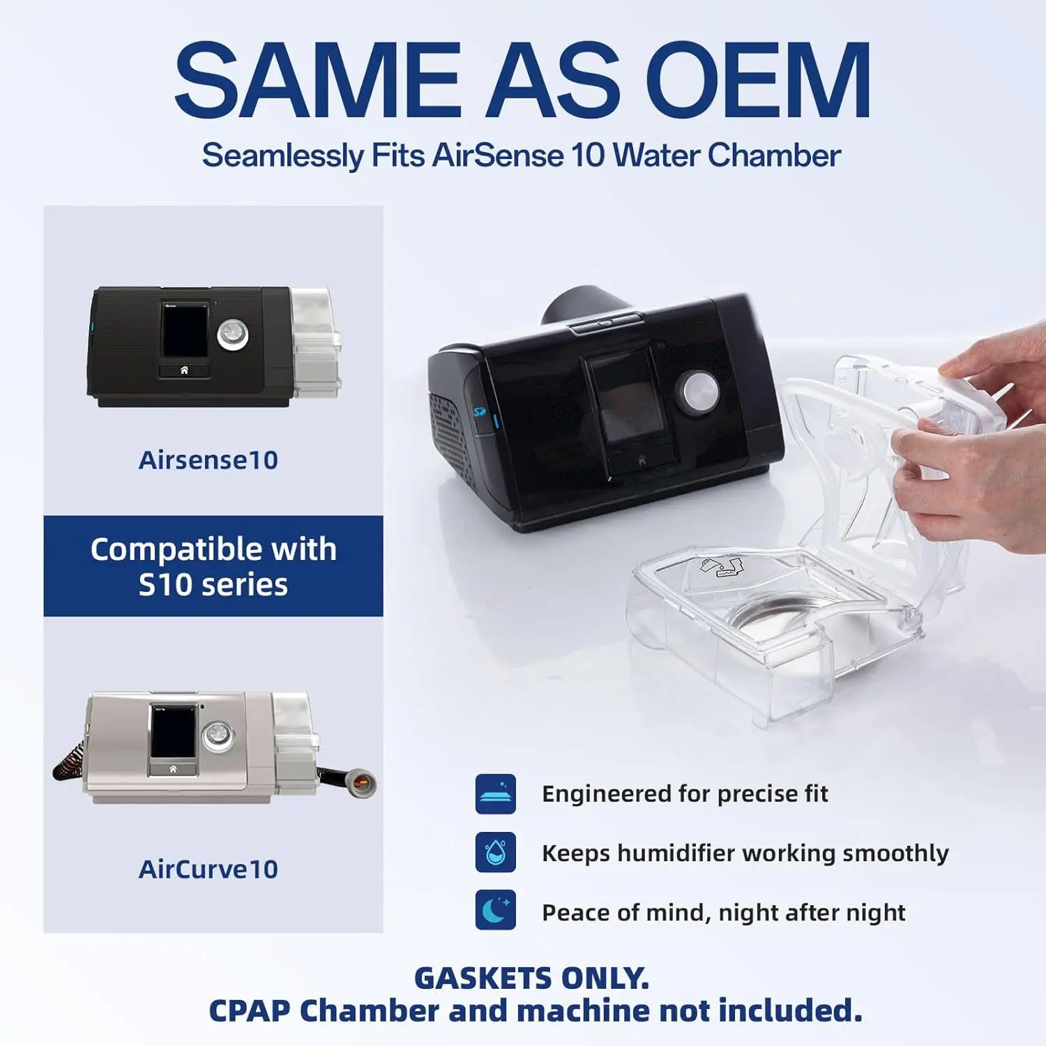 2/1pcs for CPAP Airsense 10 & Aircurve 10 Replacement Gaskets Silicone Gaskets Compatible with Humidair Standard Tub Leak-Proof