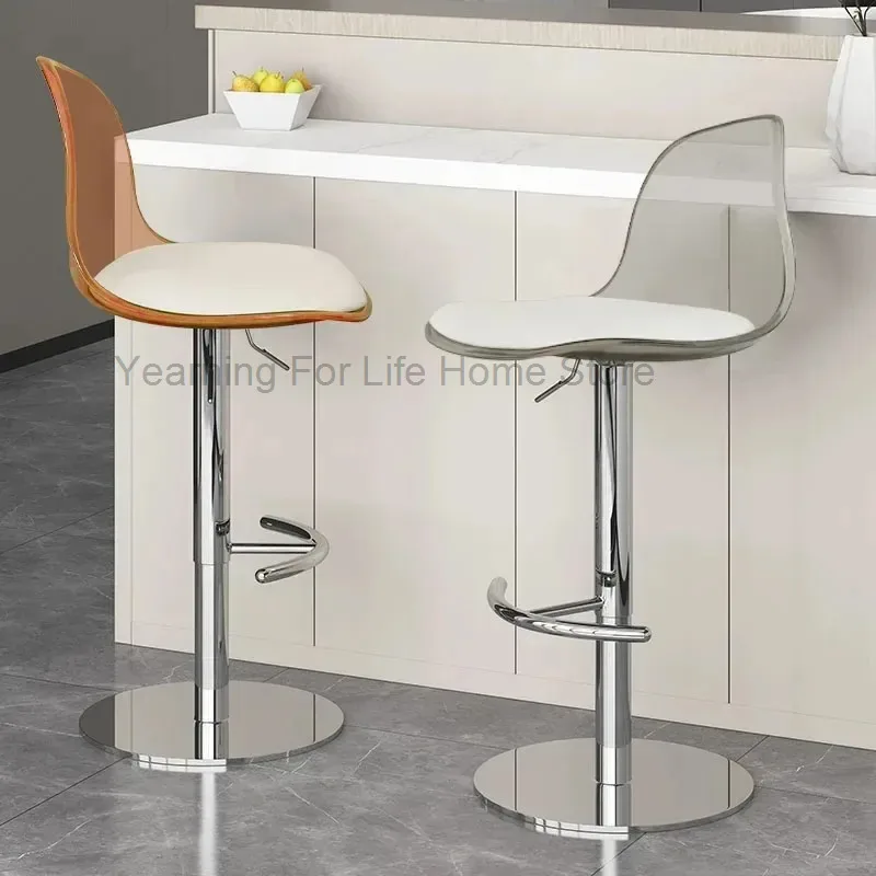 

Acrylic Swivel Bar Chairs Pink Transparent Barber Metal White Bar Chairs Kitchen Tall Adjustable Chaise Design Furniture