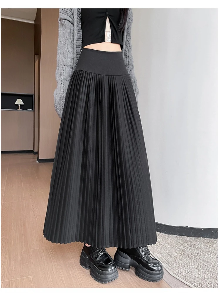 2026 New Fashion Women High Waist Pleated Elegant Flowy A Line Maxi Long Skirt Casual Streetwear Office Daily Wear Ladies Skirts