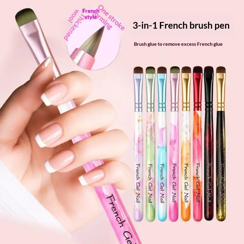 1Pcs Painting & Cleaning Builder Brush Flat Gel Nail Brush For French Nails Design UV Gel Polish Acylic Application Manicure Pe