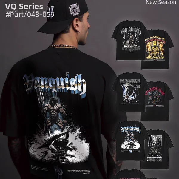 

VQ Series American Sle Cusized Fitn Gym Large Size Heavyweight T-irt Pure Cotton round Ne ort Sve Printed