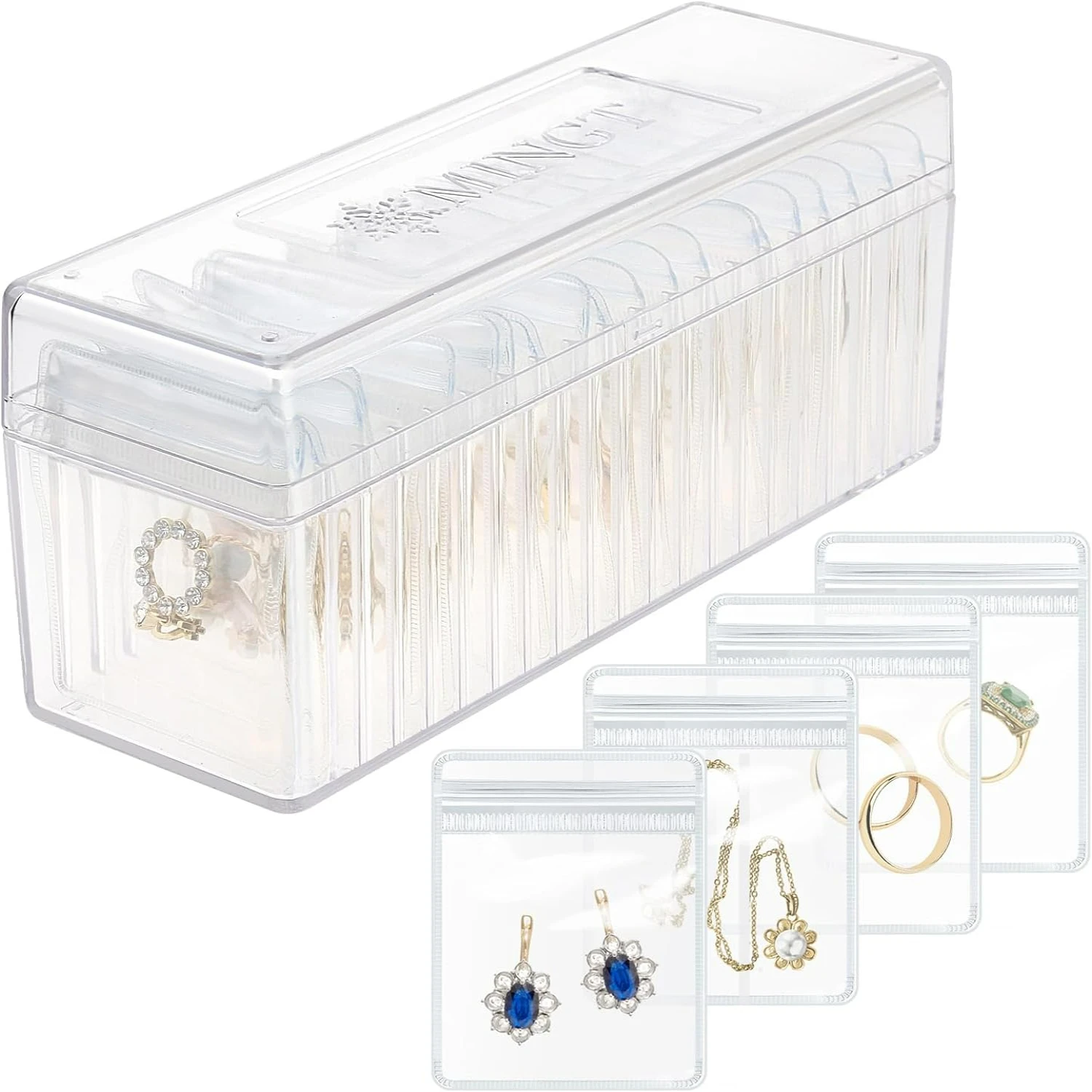 Compact and Stylish Clear Portable Acrylic Jewelry Box Organizer with 20 Anti-Tarnish Bags - Convenient Travel Jewelry Case for