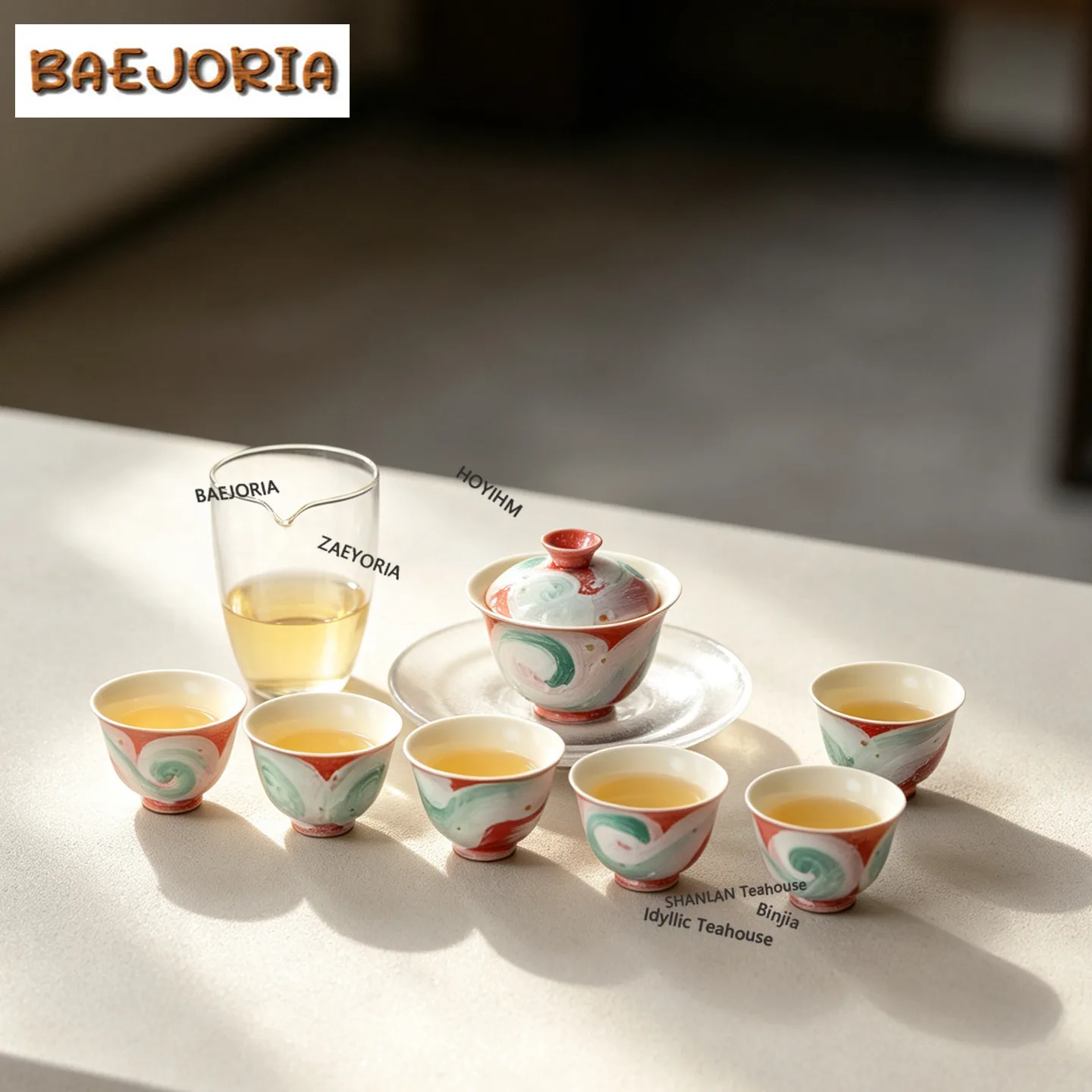BAEJORIA Hand-painted Oil Painting Style Red Starry Sky Tea Set Complete Set Luxury Tea Ceremony Set Teapot And Tea Cup Set Cha