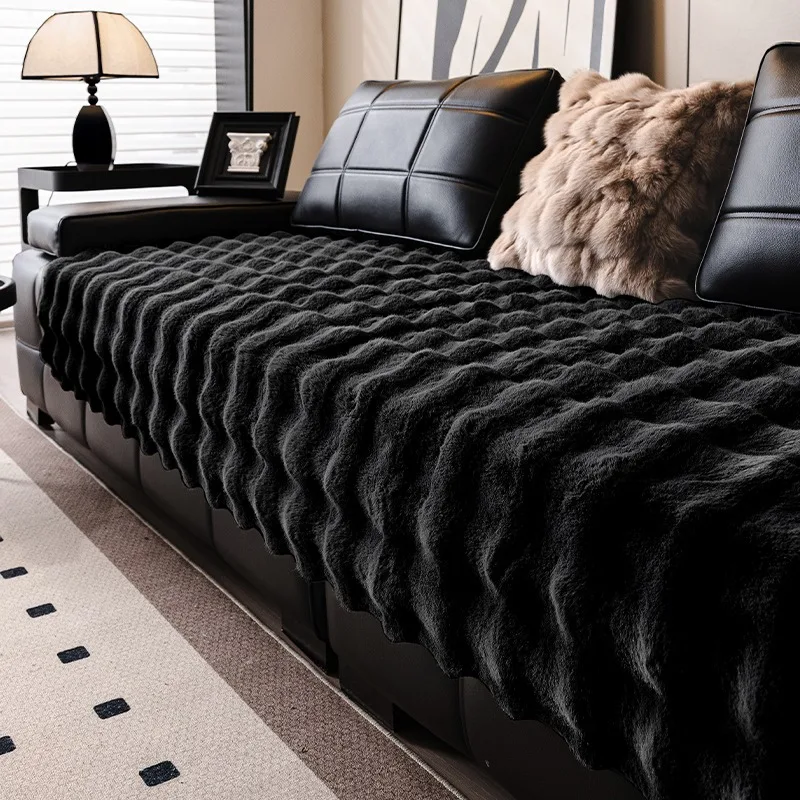 Faux Rabbit Fur Bubble Warm Plush Sofa Cover for Winter Soft Immitation Fur Sofa Towel Universal Couch Seat Slipcover Decor - view 5
