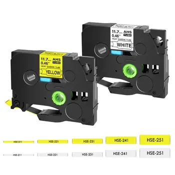 1PK 6mm-24mm Isıyla Daralan Boru HSe Etiket Bandı HSe211 HSe-221 HSe-231 631 241 251 Beyaz/Sarı Brother P-touch E100 için Uyumlu