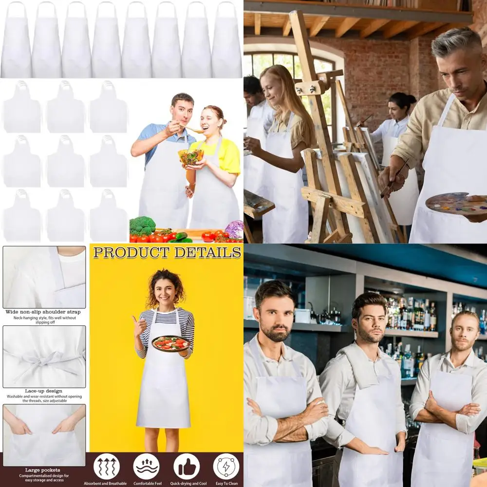

Unisex Bulk Adult Chef Aprons with 2 Pockets for Women, Painting & Cooking, Kitchen Apron Ideal for Professional Use