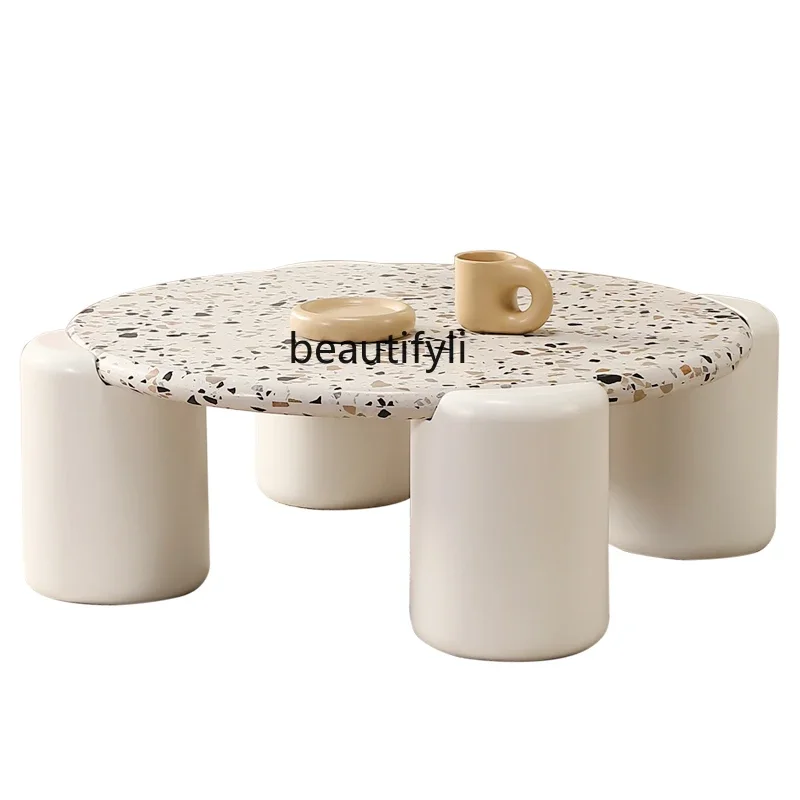 

A16 Solid Wood Tea Table Small Apartment Light Luxury Modern Simple round Milk Tea Color Silent Style Tea Table