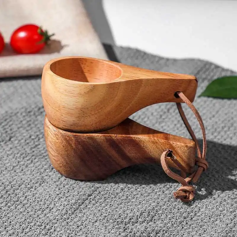 Mini Holz Milch Tasse handgemachte Holz Kaffeetassen Tasse mit Trage seil Griff Camping Trink geschirr Tassen Küchengeräte