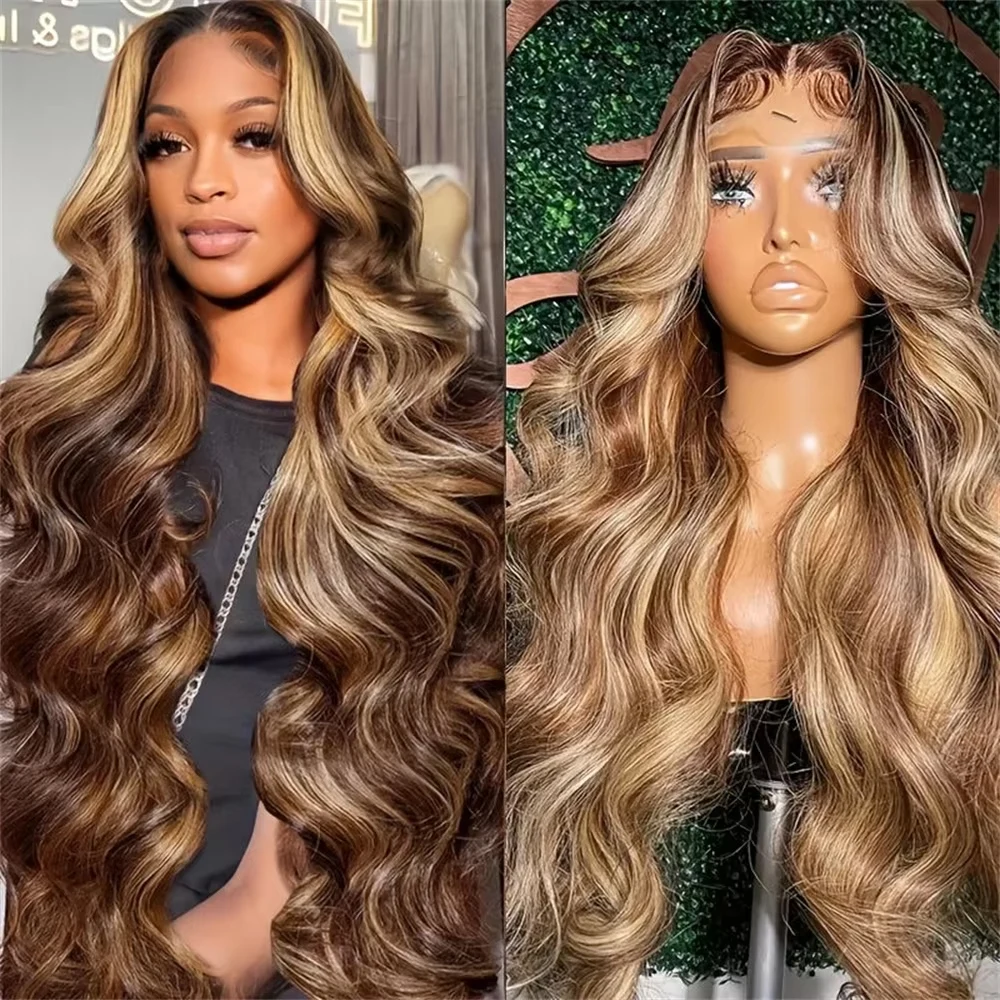 13x4 Highlight Ombre Lace Front Wig Human Hair 4/27 Body Wave Honey Blonde Pre Plucked With Baby Hair HD Lace Front Wigs 200%