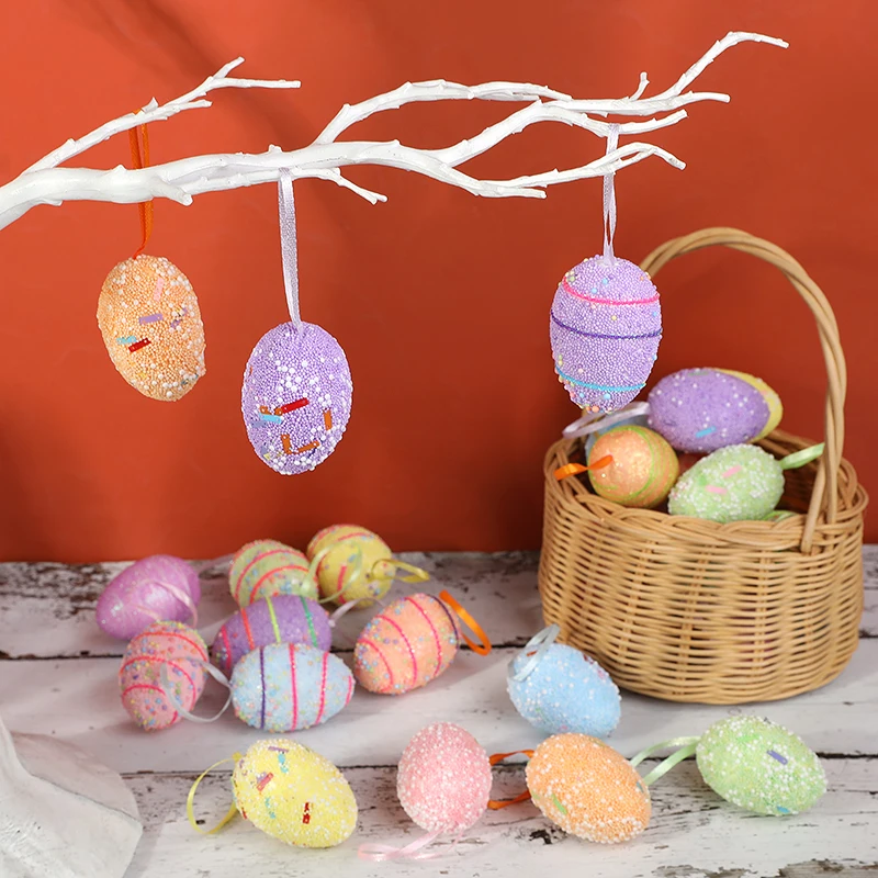 

6Pcs Colorful Painted Foam Egg Handmade Craft Easter Tree Hanging Ornament Happy Easter Party Decoration Gift Favor Supplies