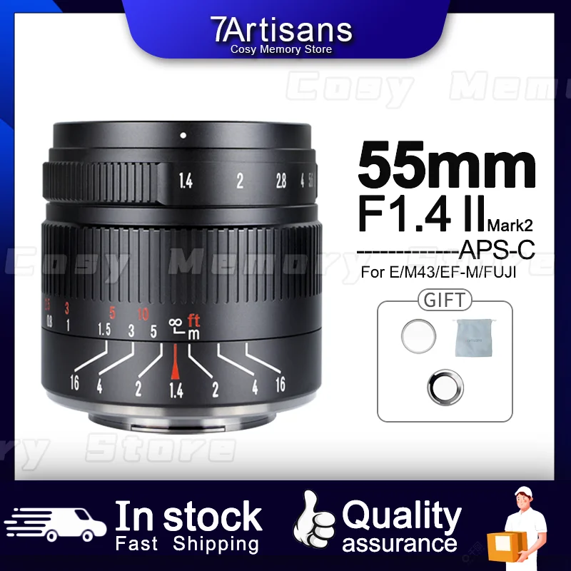 7Artisans 55mm F1.4 II Large Aperture Prime Lens For Sony E A6600 Canon EF-M Canon RF Fuji XF Micro 4/3 Nikon Z Mount