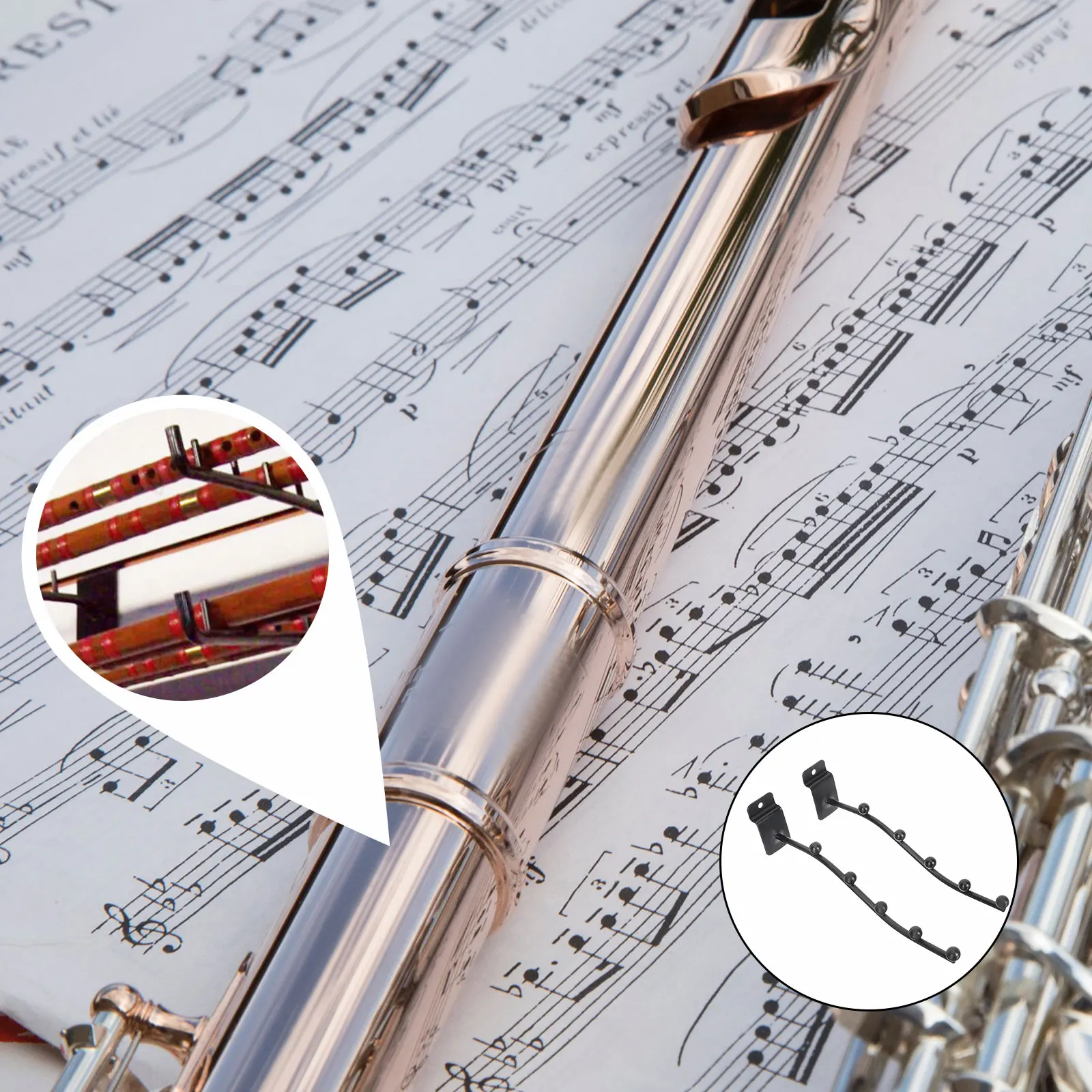 

2Pcs Flute Groove Board Hanging Holder Durable Iron Easy Install Creative Display Bracket Flute Hook Hanger Rack Stylish Decor