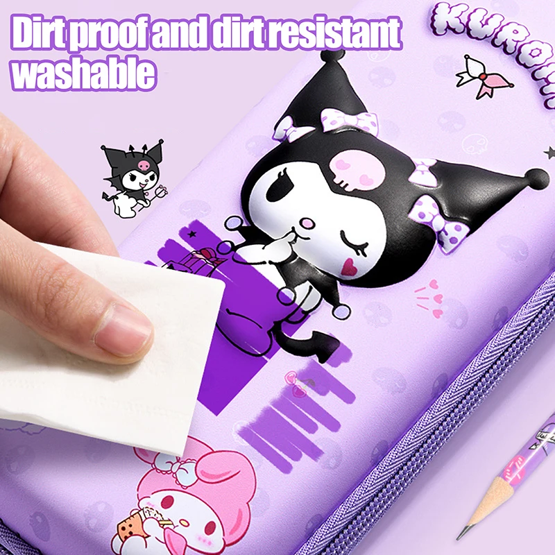 Imagem -03 - Bolsa de Lápis de Grande Capacidade dos Desenhos Animados Kuromi 3d Estereoscópico Lápis Case Anti-queda Papelaria Bolsas Portátil Bonito Moda