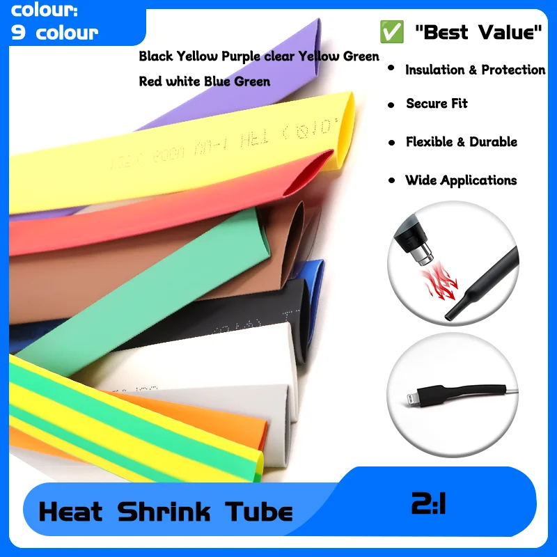 Diameter 0.6 0.8 1 1.5 2 2.5 3 3.5 4 4.5 5.5 6 8 10 mm PE Heat Shrink Tube 2:1 Shrink Ratio Insulated Wire Shrink wrap 1/5M