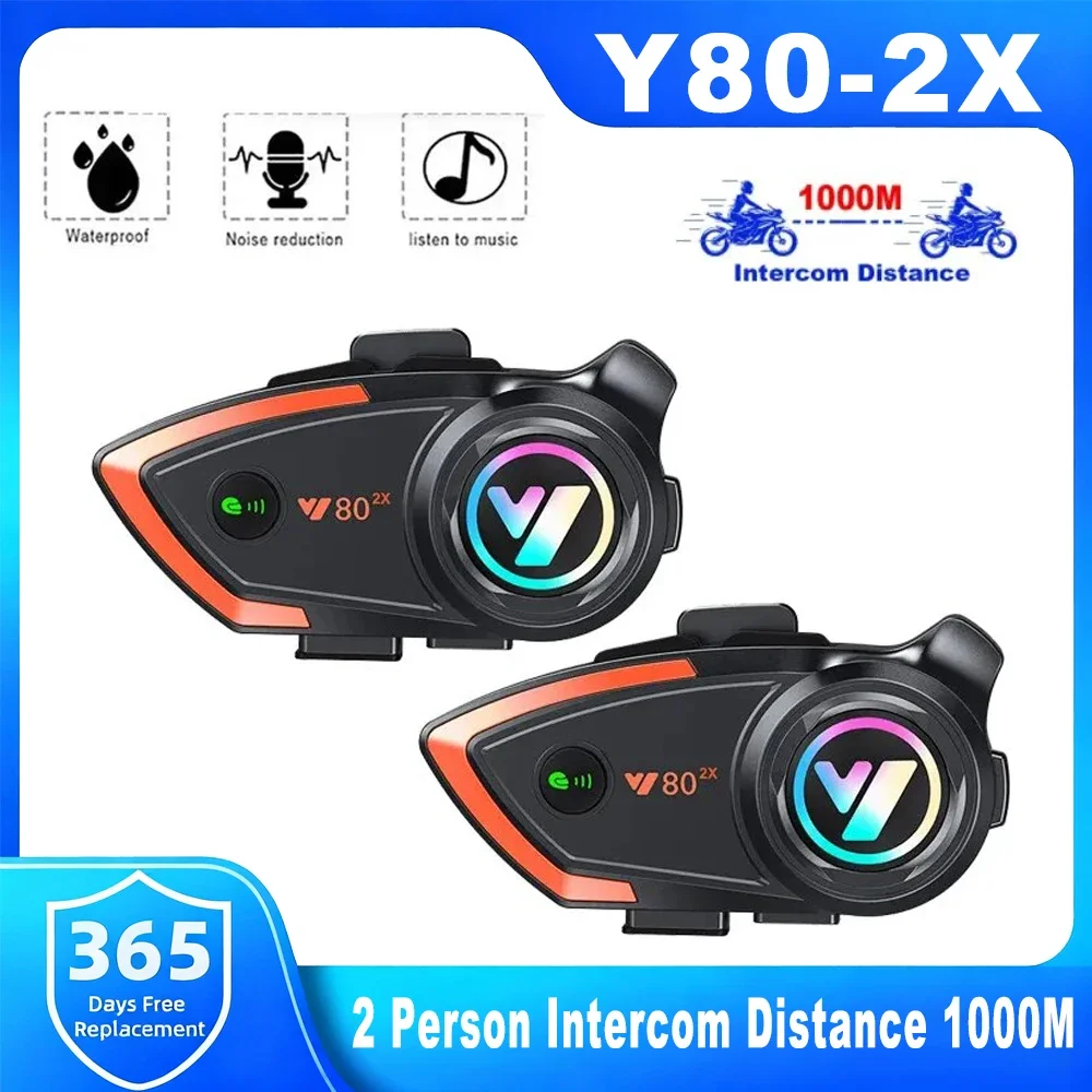 

Y80 2X Motorcycle Helmet Intercom Bluetooth Headset V5.3 Hands Free Call Wireless Noise Reduction 1000 Intercom Distance